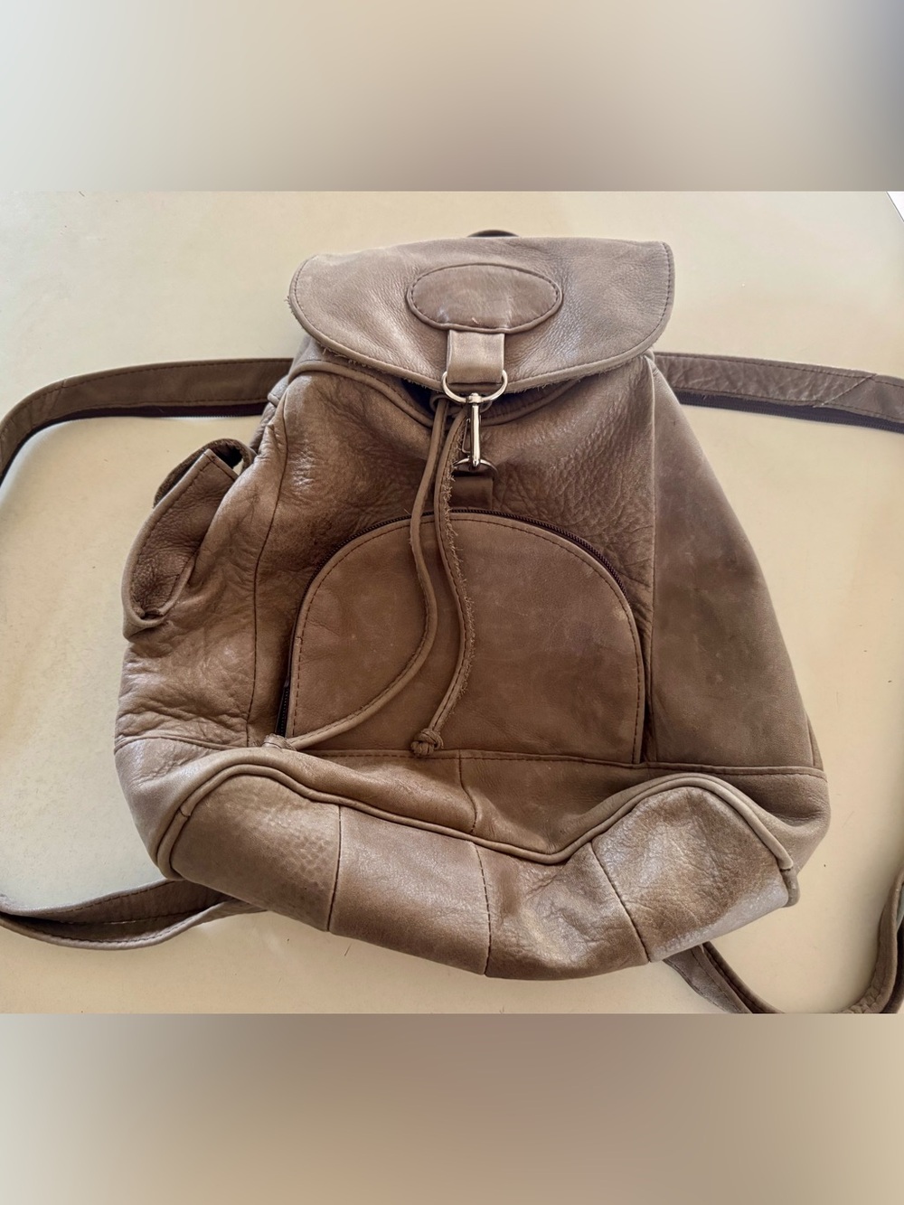 Vintage Light Gray Leather Backpack- Soft And Roomy